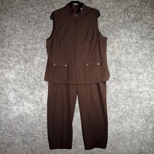 Chico's Zenergy 3 Vest & Pant Set Womens XL Brown Activewear Outfit Comfort